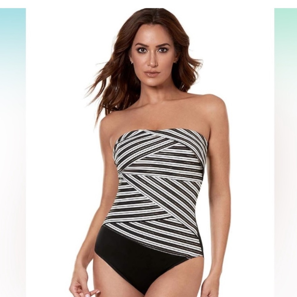 Miraclesuit Black and White Strapless One-Piece Swimsuit